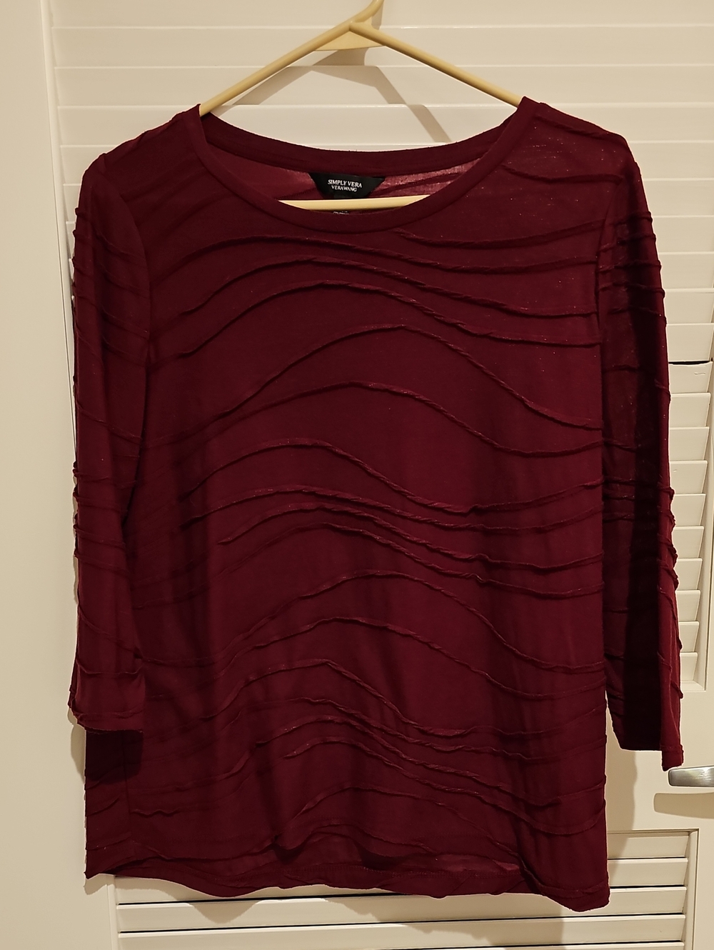 Simply Vera Vera Wang Wine 3/4 Sleeve Textured Top